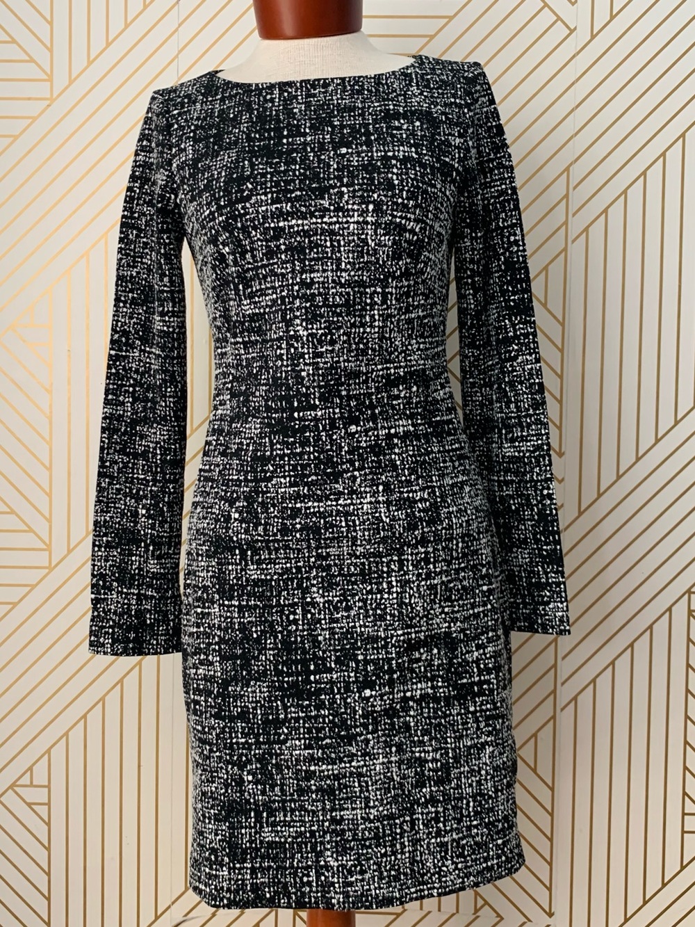 Theory Long-Sleeve Sheath Dress in Stretch Ponte knit abstract sheath career 2